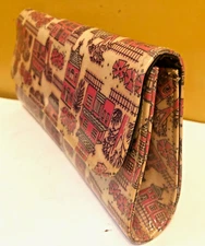 Vtg Faux Patent Leather Clutch Handbag Victorian Houses Village Scene Purse 9x5"