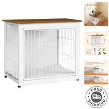Stylish White  Warm Brown Dog Crate Table with Cushion - Perfect for All Sizes
