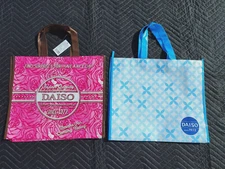 Lot of 2: Daiso Japan Blue Pink Shopping Store Bag Tote 17"x14"x5" Reusable