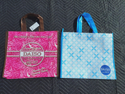 Lot of 2: Daiso Japan Blue Pink Shopping Store Bag Tote 17''x14''x5'' Reusable