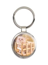Cat : Gift Round Keychain Cute Kitten Pet Animal Feline Pets Lover Mom Dad
