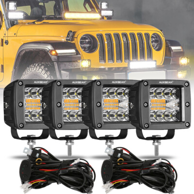 AUXBEAM 4x 3'' 180W LED Work Lights Amber&White Offroad Strobe Flash Fog ATV UTV