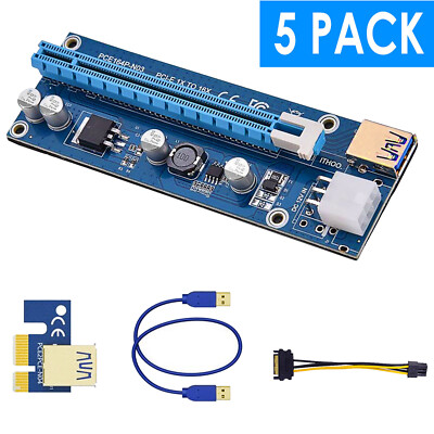 5 PACKS USB 3.0 PCI-E PCI Express 1x to 16x Riser Board Card Adapter Card SATA