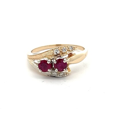 Natural Red Rubies Genuine Diamonds Solid 14K Yellow Gold Ring Free Resizing