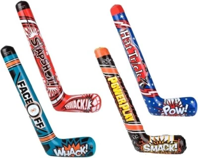 ZUGAR LAND 35" Inflatable Hockey Sticks (4 Pack - 4 Designs) Colorful. Vinyl.
