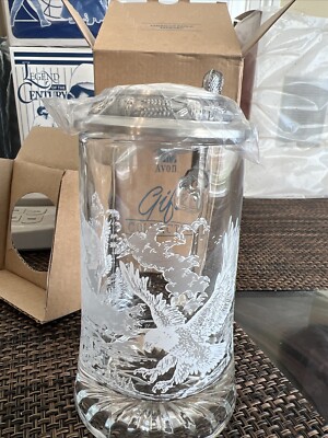 Vintage Domex Etched Eagle Design Glass Stein Tankard With Pewter Lid Glass Mug