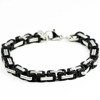 Beau bracelet homme acier couleur noir et argent articulé carré 22 cm x 8mm neuf