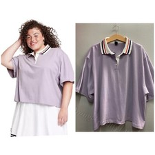 Women's Short Sleeve stripe collar Rugby Shirt Wild Fable lavender Size XL