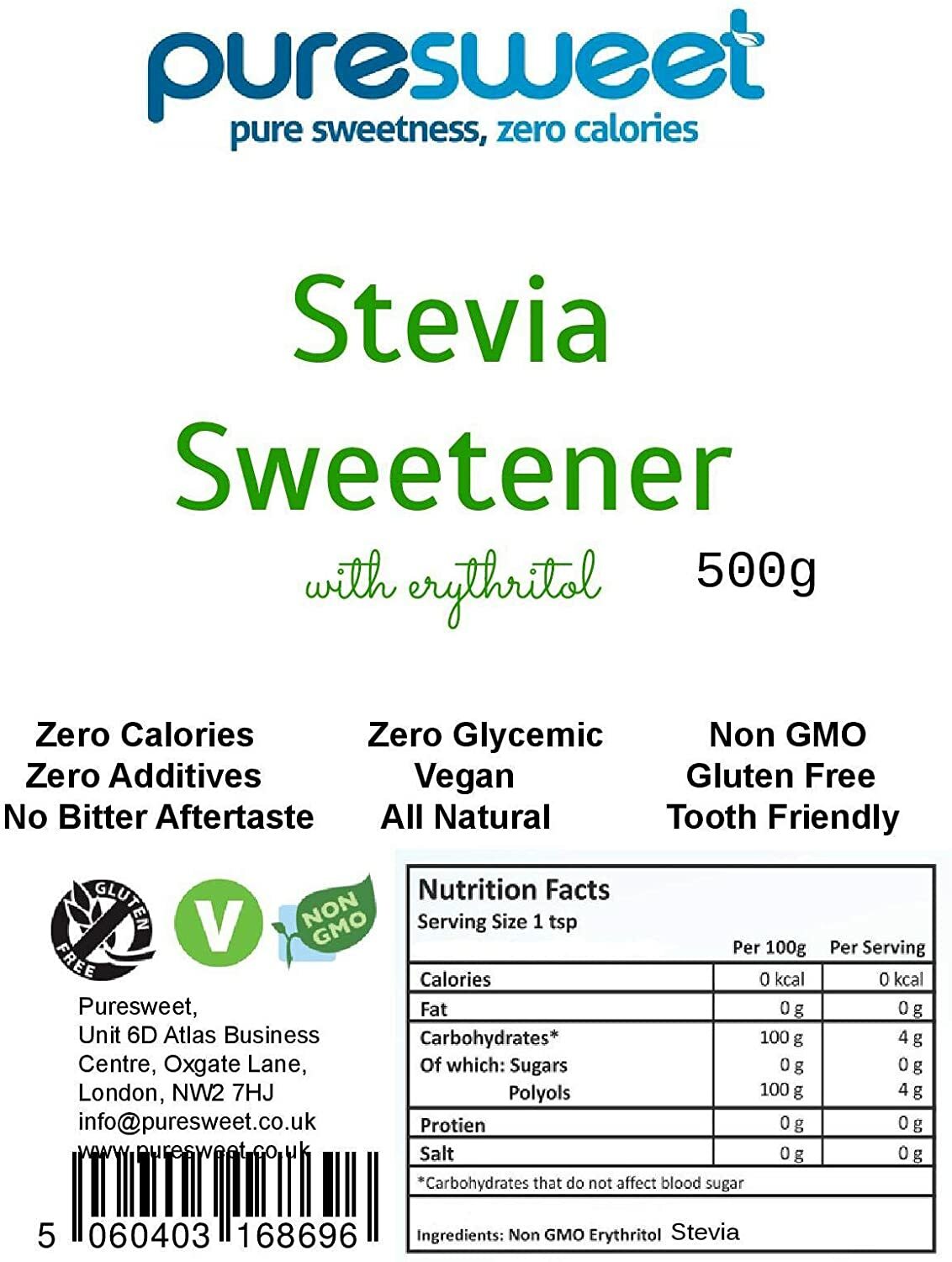 Puresweet® Premium Stevia Sweetener 500g Tastes Like Sugar, Diabetic