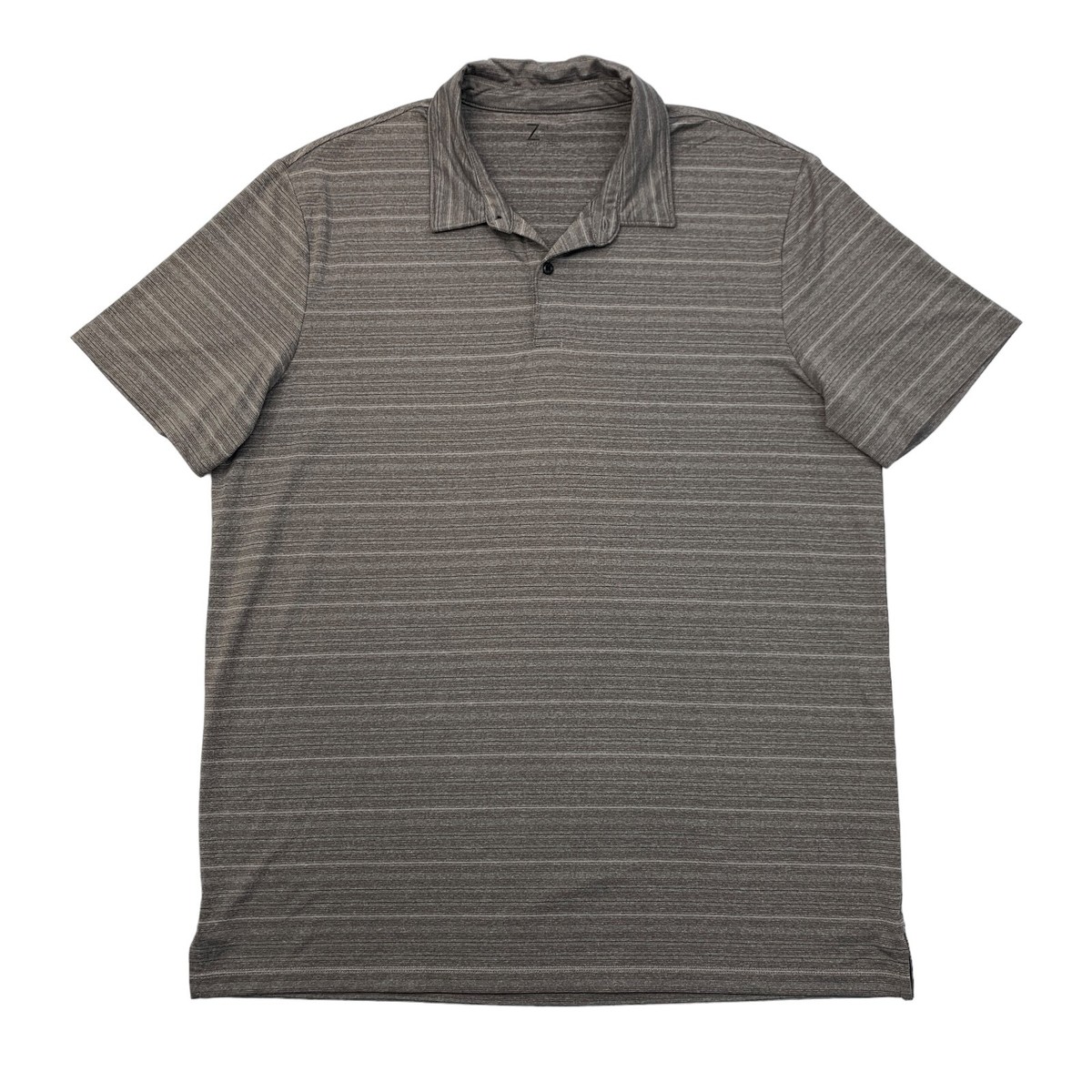 Z by Zella Polo Shirt Men L Large Gray Tan Striped Short Sleeve