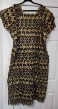 Uche's Collection Made In Nigeria Cotton Sheer Black, Gold, Rinestone Dress