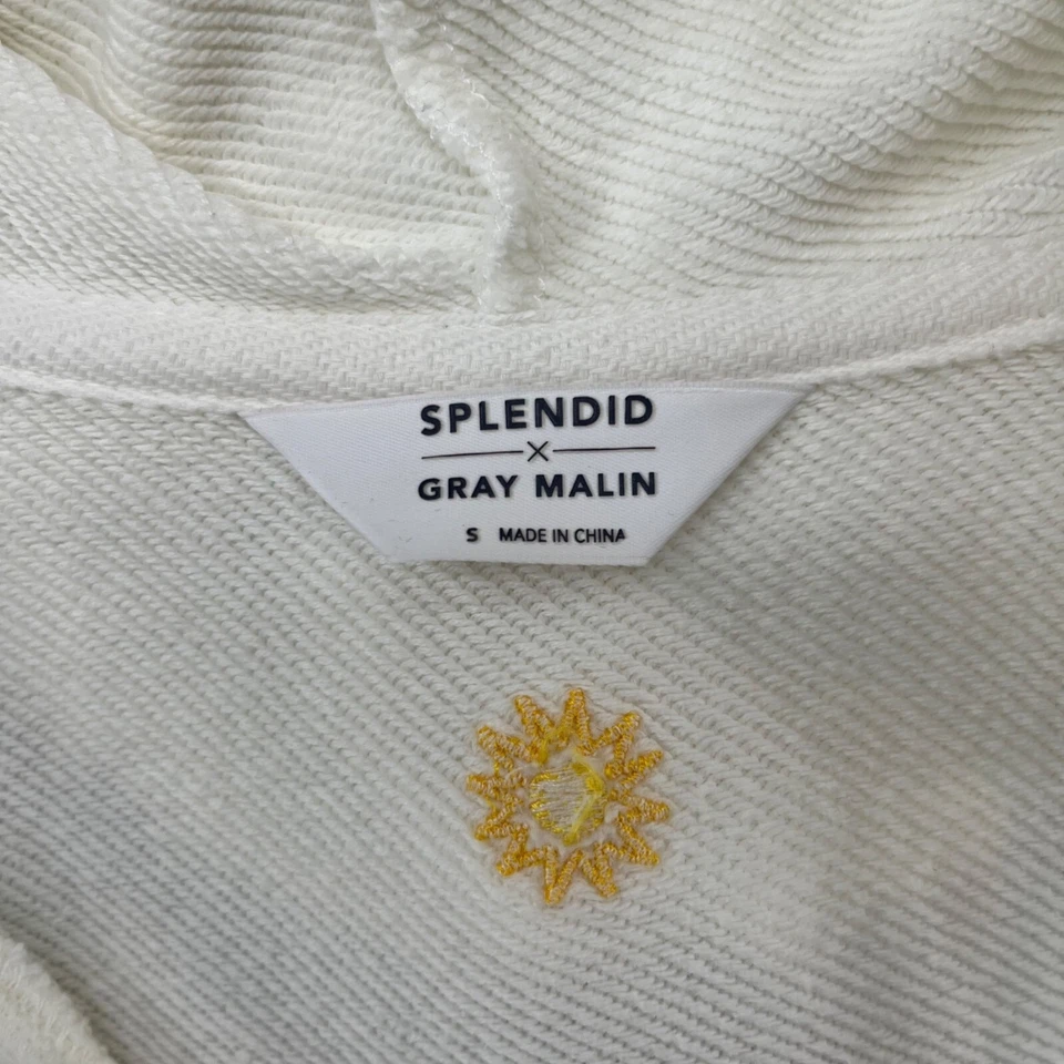 Splendid X Gris Malin Sudadera con Capucha Mujer Blanco Sol Bordado Manga Corta Talla S Foto 4 de 4