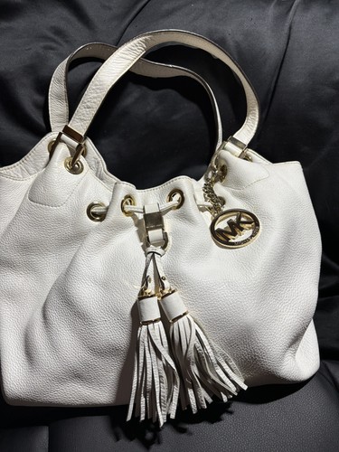 MICHAEL KORS Signature Logo Tote Shoulder Bag White with Charm with Gold accents - Picture 2 of 10