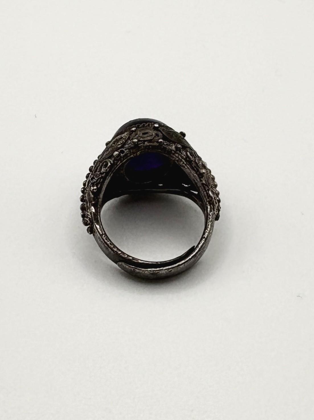 Antique Solid Silver Ring with cabochon dark Amet… - image 6