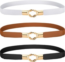 3 Pcs Women Skinny Waist Belt Elastic Stretch Thin Belt for Dresses Medium