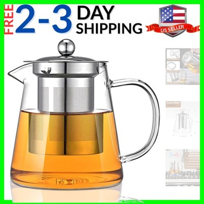 Glass Teapot, Tea Pot with Removable Infusers for Loose Tea, Borosilicate Gla...