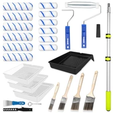 Paint Roller Kit with Extension Pole, 27 Piece Set, 2 to 4 Ft Pole, 4"9" Pain...