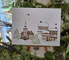 STAMPIN UP CARD KIT- VILLAGE WITH CHURCH Makes 4-Set XS.435