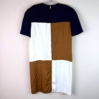 Helga Dress Women Small Vintage Mod Colorblock Navy Brown White Shift Isaacsons