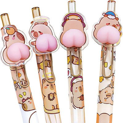 4 Pcs Cute Retractable Pens Cartoon Capybara Pen 0.5Mm Black Gel Ink Pens Funny