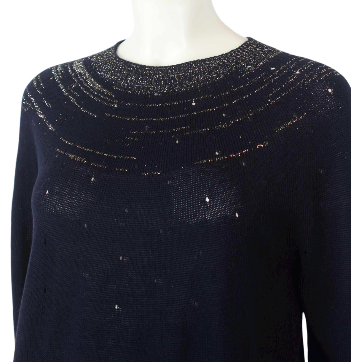 DRIES VAN NOTEN Size S Navy Metallic Neck Sweater Knitwear Top RRP $950 image 4