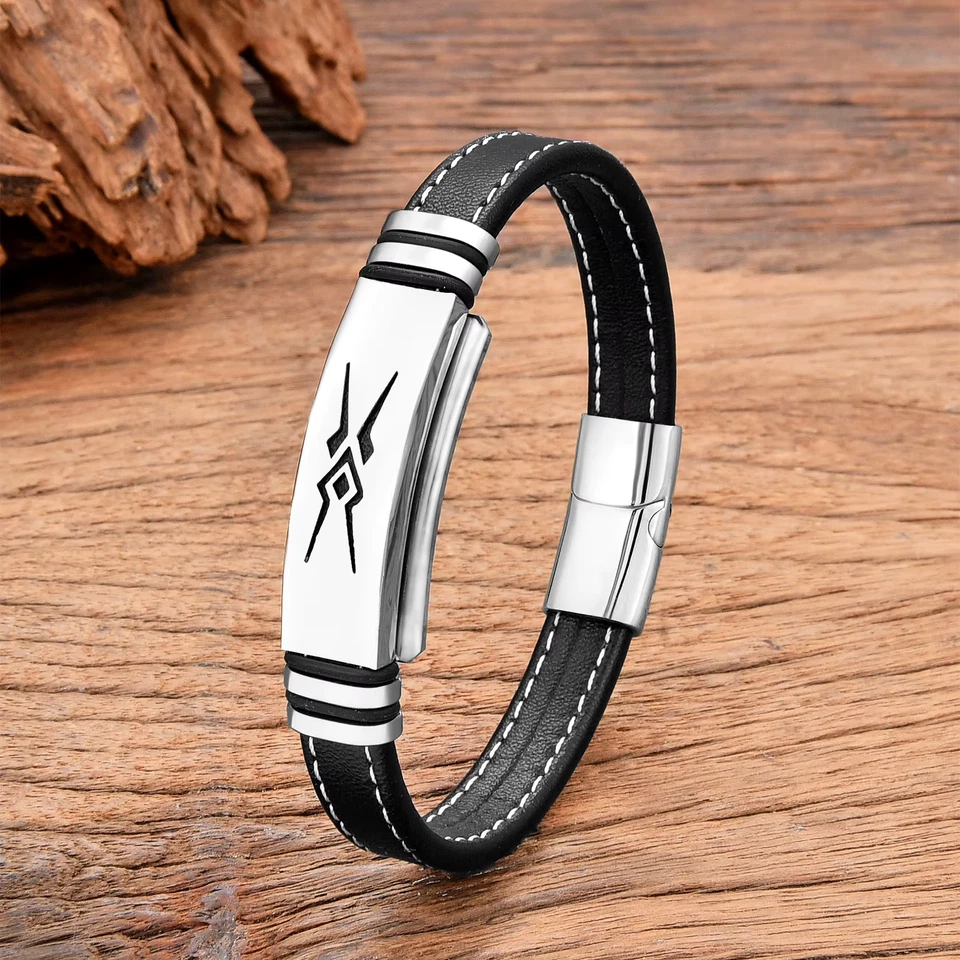 Bracelet En Acier Inoxydable Pour Hommes Corde En Cuir Tressé Multicouche Bijou - Photo 4/4