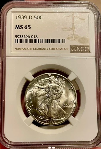 1939-D Walking Liberty Silver Half Dollar NGC MS65-Gem, PQ Eye Appeal.