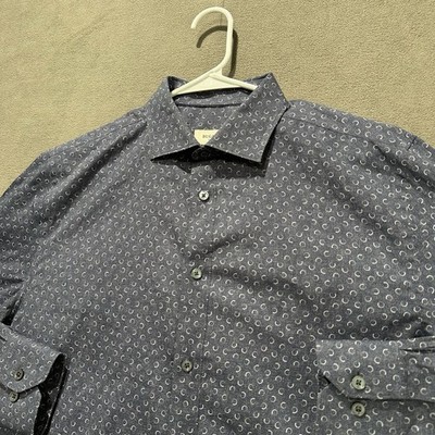Bugatchi Shirt Mens Medium Blue Geometric Button Up Shaped Fit Comfort Stretch