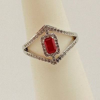 Bomb Party July Ring Sz 7 ''Most Iconic'' Lab Created Ruby +Quartz on Rhodium