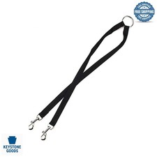 Black Adjustable Double Dog Leash with D-Ring Coupler  Tangle-Free Swivels