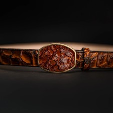 Genuine Exotic Pirarucu Monster Fish Western Belt with Removable Buckle - Cognac