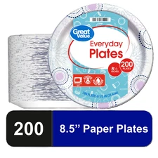 Great Value Everyday Disposable Paper Plates, 8.5", 200 Count