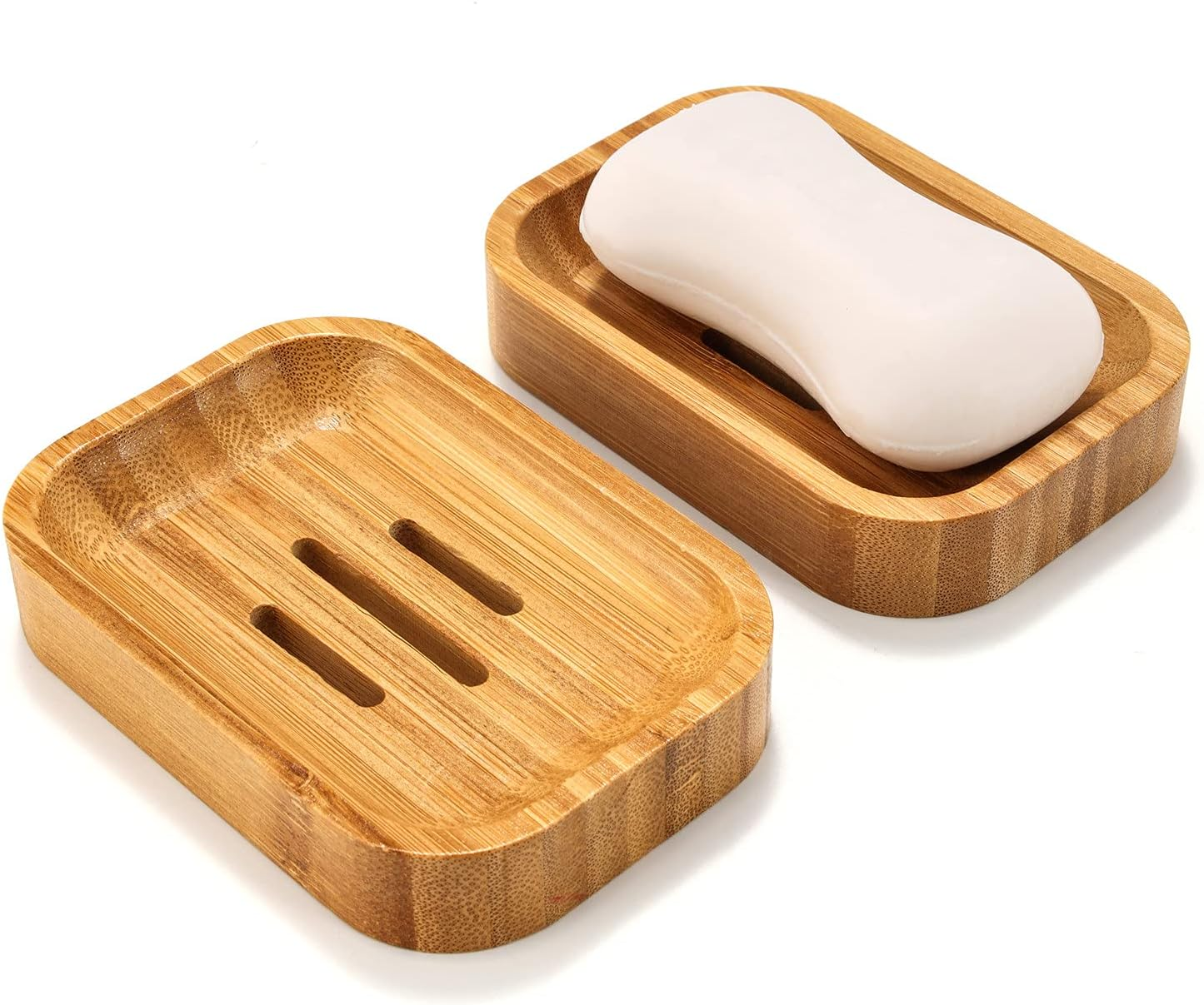 Pack of 2 Natural Wood Bamboo Soap Dish Holder for Bathroom Kitchen Sponges Acce