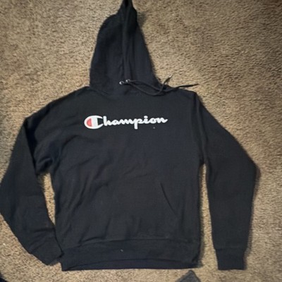 Champion Black Fleece Pullover Hoodie Hooded Drawstring Embroidered Logo Boys M