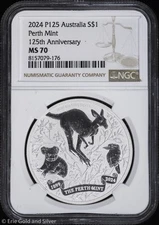 2024-P  $1 Australia Perth Mint 125th Anniv 1 oz Silver Coin NGC MS 70