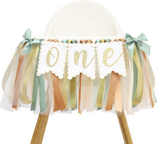 Sage Green One High Chair Banner - Simple 1st Birthday Party Decorations,First B
