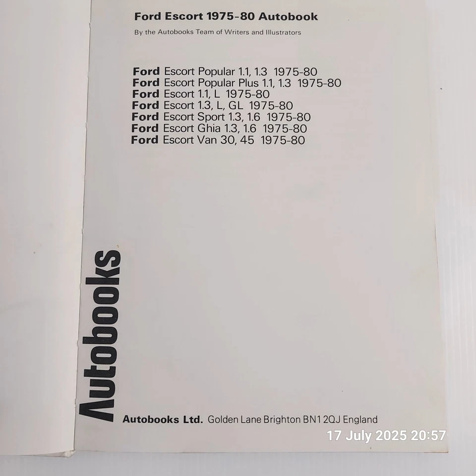 Ford Escort Owners Workshop Manual 1975–80 Autobooks OWM 945 1.1 1.3 1.6 Popular - Image 3 of 4