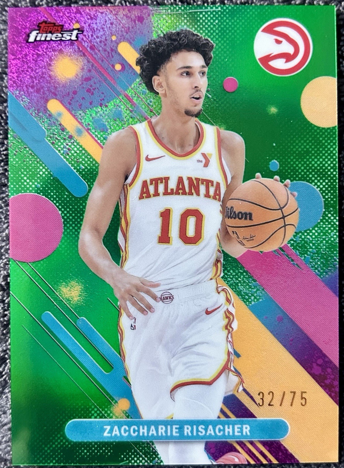 2025-26 Topps Finest Zaccharie Risacher Common Green Refractor #/75 Hawks