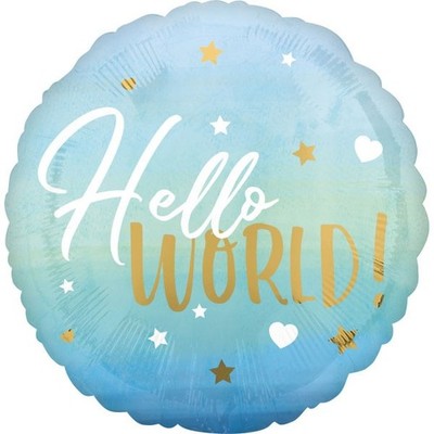 Folienballon Hello World Baby Boy blau 