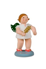 Weihnachtsengel 6,5cm ohne Krone, grün gepunktete Flügel & goldener Schellenstab