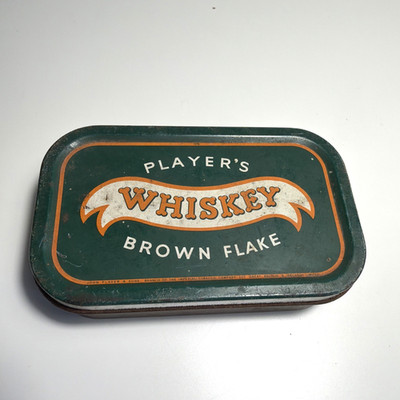 Vintage Tobacco Tin Players Whiskey Brown Flake Green Metal OLD 3.75'' x 2.25''