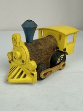 Vintage Wooden Toy Train Locomotive Pull Toy Yellow Moving Linkage