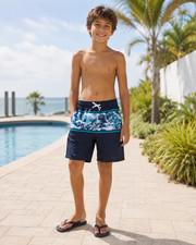 Old Navy Swim Trunks Navy Blue Ocean Wave Boys 10-12 Board Shorts NWT