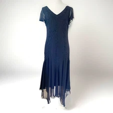 SL Fashions Beaded Midi Dress Size 12 Black Hanky Hem Fairy Flutter Whimsigoth