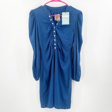 CHASER Dress Size Small Blue NWT Bodycon Vintage Ribbed Mini Recycled Pearl Snap
