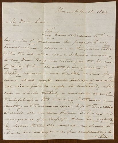 PA Quaker History: 1849 pen & ink Letter w/cross-writing Morris, Hacker, Byberry