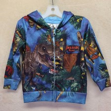 NWT Kids Jurassic Park Zip Up Hoodie 2T Dinosaur Rex Jungle All Over Print Blue