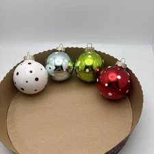 Set Of 4 MSE Glass Polka Dot Round Christmas Ornaments Multicolored 2 3/4”