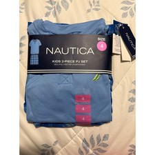 Nautica Kids 2 Piece Pajama Set Size 4 Blue Plaid Sleepwear Polyester Spandex