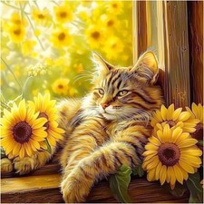 Cat Sunflower Diamond Art Kits for Adults - 5D Diamond Painting Kit for Beginner